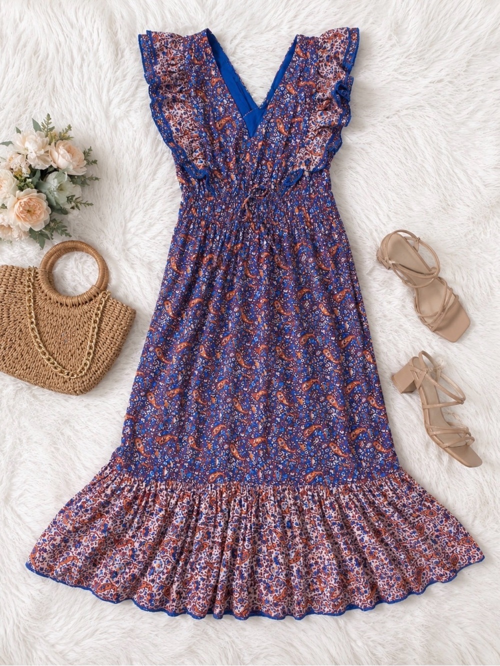 Anathia Blaire Floral Ruffle Midi Dress